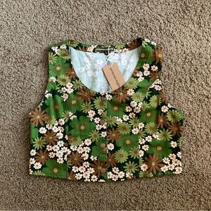 NWT~Princess Highway 60’s 70’s Inspired Green, Brown, & Cream Floral Vest, Large